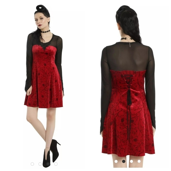 Hot Topic Once Upon A Time Regina Dress Sz Large Red Velvet Witchy Whimsigoth - Picture 1 of 15